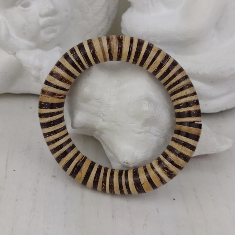 Dark Brown & Cream Wood Striped Resin Bangle Bracelet